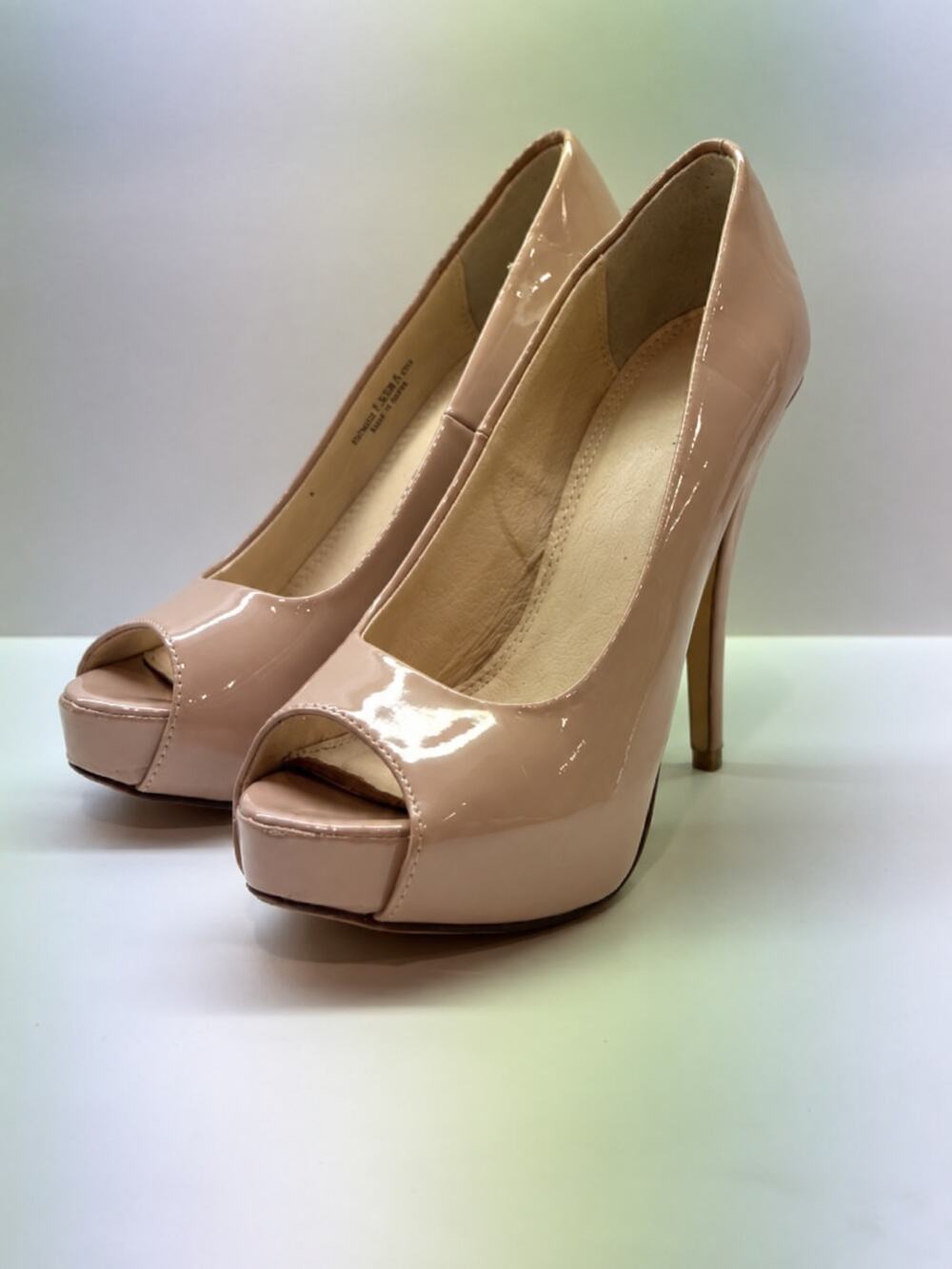 Chinese Laundry Nude Patent Leather Peep Toe Platform Pumps Women’s Heels